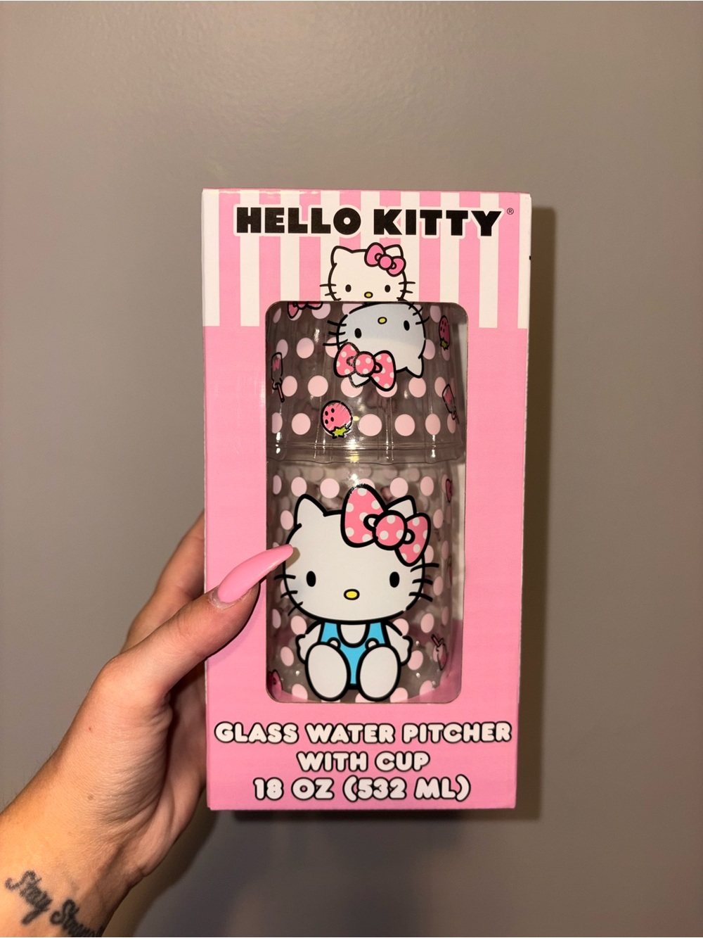 Hello Kitty Pink Polka-Dot Glass Pitcher and Cup Set